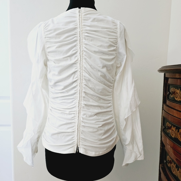 Size 42 Anne Fontaine white ruffled sleeve blouse. - Picture 4 of 13